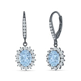 Oval Halo Flower Drop Dangle Leverback Earring Cubic Zirconia 925 Sterling Silver