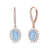 Oval Halo Flower Drop Dangle Leverback Earring Cubic Zirconia 925 Sterling Silver