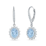 Oval Halo Flower Drop Dangle Leverback Earring Cubic Zirconia 925 Sterling Silver