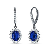 Oval Halo Flower Drop Dangle Leverback Earring Cubic Zirconia 925 Sterling Silver