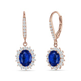 Oval Halo Flower Drop Dangle Leverback Earring Cubic Zirconia 925 Sterling Silver