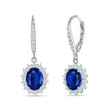 Oval Halo Flower Drop Dangle Leverback Earring Cubic Zirconia 925 Sterling Silver