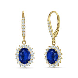 Oval Halo Flower Drop Dangle Leverback Earring Cubic Zirconia 925 Sterling Silver