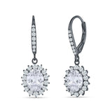 Oval Halo Flower Drop Dangle Leverback Earring Cubic Zirconia 925 Sterling Silver