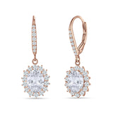 Oval Halo Flower Drop Dangle Leverback Earring Cubic Zirconia 925 Sterling Silver