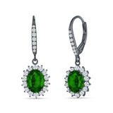 Oval Halo Flower Drop Dangle Leverback Earring Cubic Zirconia 925 Sterling Silver