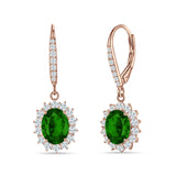 Oval Halo Flower Drop Dangle Leverback Earring Cubic Zirconia 925 Sterling Silver