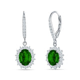 Oval Halo Flower Drop Dangle Leverback Earring Cubic Zirconia 925 Sterling Silver