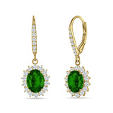 Oval Halo Flower Drop Dangle Leverback Earring Cubic Zirconia 925 Sterling Silver