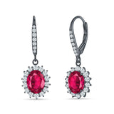 Oval Halo Flower Drop Dangle Leverback Earring Cubic Zirconia 925 Sterling Silver