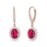 Oval Halo Flower Drop Dangle Leverback Earring Cubic Zirconia 925 Sterling Silver