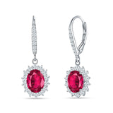 Oval Halo Flower Drop Dangle Leverback Earring Cubic Zirconia 925 Sterling Silver