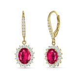 Oval Halo Flower Drop Dangle Leverback Earring Cubic Zirconia 925 Sterling Silver