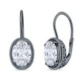 Oval Solitaire Drop Dangle Leverback Earring Cubic Zirconia 925 Sterling Silver