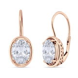 Oval Solitaire Drop Dangle Leverback Earring Cubic Zirconia 925 Sterling Silver