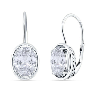 Oval Solitaire Drop Dangle Leverback Earring Cubic Zirconia 925 Sterling Silver