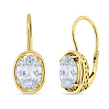 Oval Solitaire Drop Dangle Leverback Earring Cubic Zirconia 925 Sterling Silver