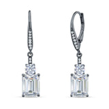 Emerald Cut Oblong Drop Dangle Leverback Earring Cubic Zrconia 925 Sterling Silver