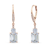 Emerald Cut Oblong Drop Dangle Leverback Earring Cubic Zrconia 925 Sterling Silver