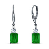 Emerald Cut Oblong Drop Dangle Leverback Earring Cubic Zrconia 925 Sterling Silver