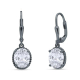 Oval Drop Dangle Leverback Earring Cubic Zirconia Solid 925 Sterling Silver