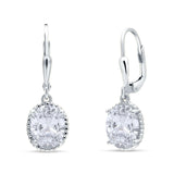 Oval Drop Dangle Leverback Earring Cubic Zirconia Solid 925 Sterling Silver