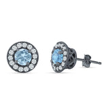 Round Halo Stud Earring Cubic Zirconia 925 Sterling Silver