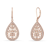 Pear Teardrop Filigree Drop Dangle Leverback Earring Cubic Zirconia 925 Sterling Silver