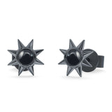 Minimalist Sun Black Onyx & Turquoise Stud Earring 925 Sterling Silver