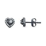 Heart Shaped Cluster Round Cubic Zirconia Stud Earring 925 Sterling Silver