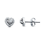 Heart Shaped Cluster Round Cubic Zirconia Stud Earring 925 Sterling Silver