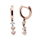 Three Round Cubic Zirconia Drop Dangle Hoop Earring 925 Sterling Silver