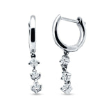 Three Round Cubic Zirconia Drop Dangle Hoop Earring 925 Sterling Silver