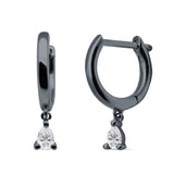 Pear Teardrop Charm Hoop Earring Cubic Zirconia 925 Sterling Silver