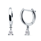 Pear Teardrop Charm Hoop Earring Cubic Zirconia 925 Sterling Silver
