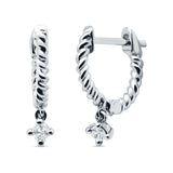 Twisted Rope Dangling Solitaire Hoop Earring Cubic Zirconia 925 Sterling Silver