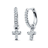 Cross Cluster Drop Dangle Earring Cubic Zirconia 925 Sterling Silver