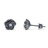 Rose Flower Stud Earrings 8.5mm Cubic Zirconia Solid 925 Sterling Silver