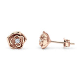 Rose Flower Stud Earrings 8.5mm Cubic Zirconia Solid 925 Sterling Silver