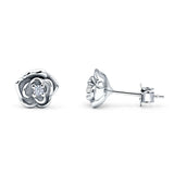 Rose Flower Stud Earrings 8.5mm Cubic Zirconia Solid 925 Sterling Silver