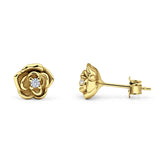 Rose Flower Stud Earrings 8.5mm Cubic Zirconia Solid 925 Sterling Silver
