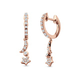 Moon & Star Earring Dangle Hoop Earring Cubic Zirconia 925 Sterling Silver