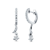Moon & Star Earring Dangle Hoop Earring Cubic Zirconia 925 Sterling Silver