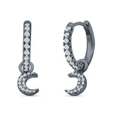 Crescent Moon Charm Huggie Hoop Earring Cubic Zirconia 925 Sterling Silver