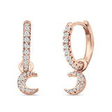 Crescent Moon Charm Huggie Hoop Earring Cubic Zirconia 925 Sterling Silver