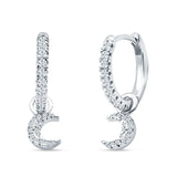 Crescent Moon Charm Huggie Hoop Earring Cubic Zirconia 925 Sterling Silver