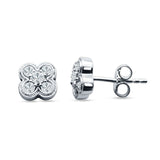 Flower Beaded Designer Stud Earring Cubic Zirconia 925 Sterling Silver