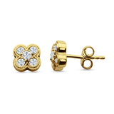 Flower Beaded Designer Stud Earring Cubic Zirconia 925 Sterling Silver