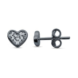 Minimalist Heart Shaped Round Cubic Zirconia Stud Earring 925 Sterling Silver
