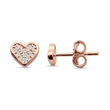 Minimalist Heart Shaped Round Cubic Zirconia Stud Earring 925 Sterling Silver